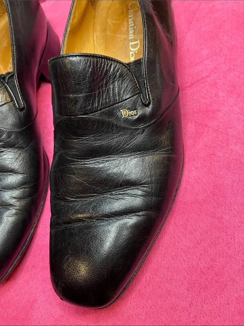 Dior Black Leather Slip-On Loafers with Subtle Logo Men’s Size 7 Women’s Size 9